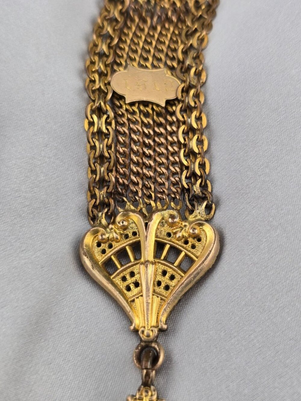 Antique Gold Filled Watch Fob With Ornate Chain & Engraved Details 1912 - Picture 6 of 10